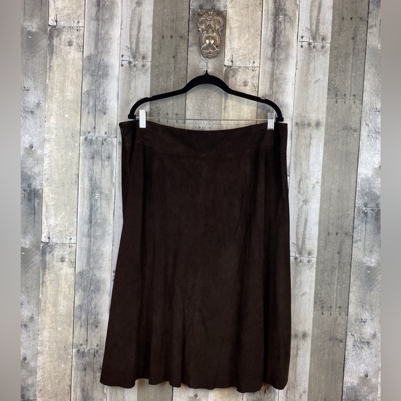 Eileen Fisher Suede 27” Gored Skirt With Yoke in Chocolate Brown Size XL New! - Picture 2 of 8